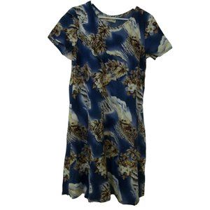 Hilo Hattie Hawaiian Dress Blue Tiki Beach Summer Cover Up